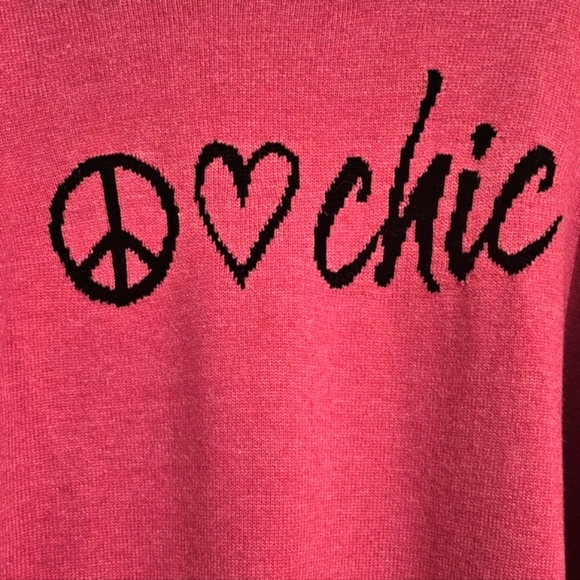 Chico's Cashmere Blend Hot Pink Sweater with Peace Love Chic Design Chico's 3/XL - Picture 6 of 8